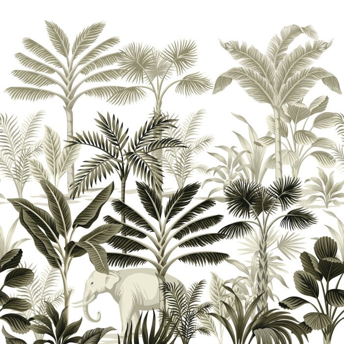Papier peint  Illustration botanique de la jungle dans un style vintage