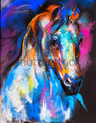 Papier peint  Illustration d'un buste de cheval multicolore