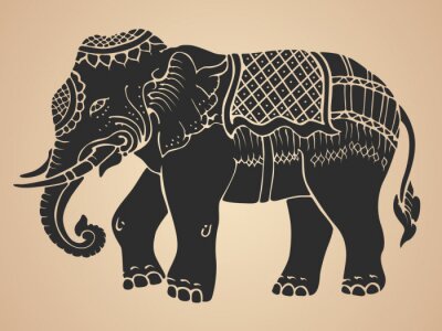 Papier peint  Illustration d'éléphant noir et blanc