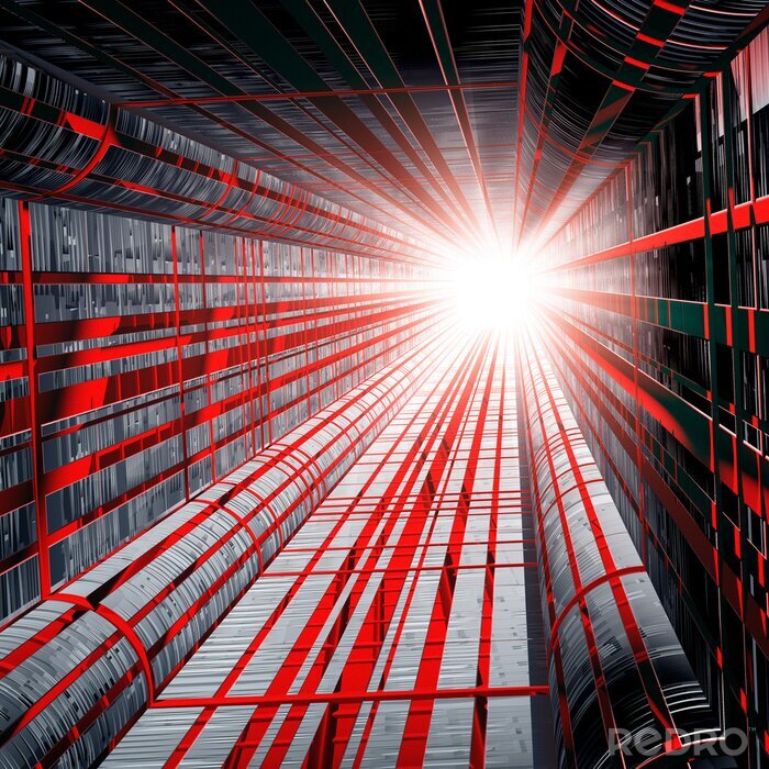 Papier peint  Illustration d'un tunnel avec une lumière rouge