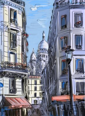 Papier peint  Illustration d'une rue parisienne