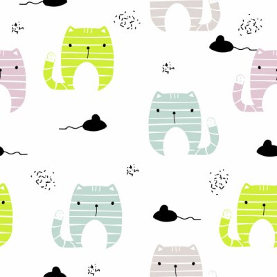 Papier peint  Illustration de chats et souris
