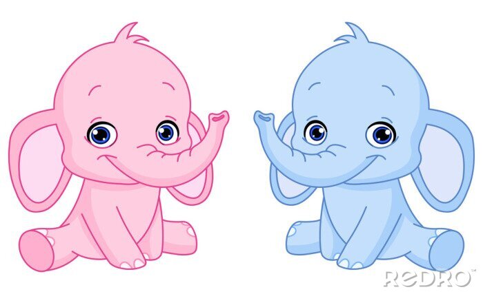 Papier peint  Illustration de dessin animé d'éléphant rose et bleu