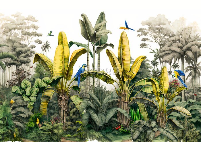 Papier peint  Illustration de grands palmiers tropicaux