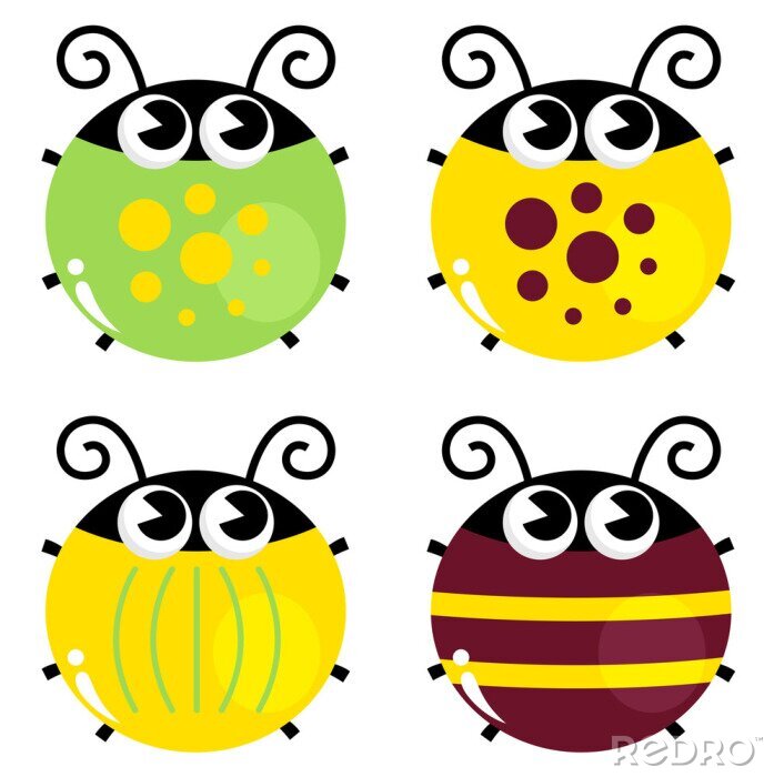 Papier peint  Illustration de quatre coléoptères de couleurs différentes pour les enfants