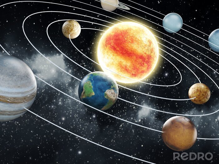 Papier peint  Illustration du système solaire avec trajectoires planétaires