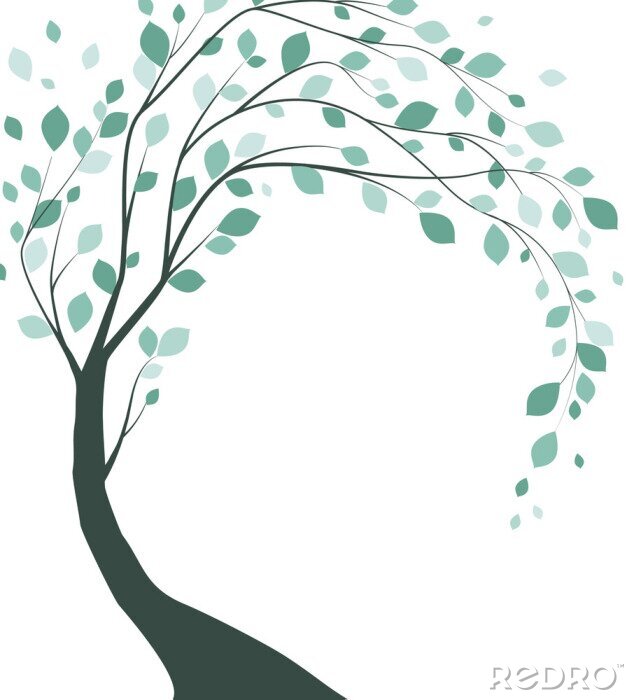 Papier peint  Illustration en vert foncé d'un arbre penché