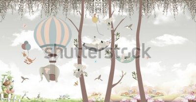 Papier peint  Illustration enfantine avec animaux exotiques