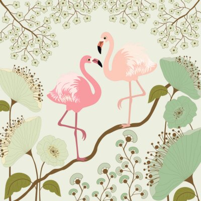 Papier peint  Illustration florale avec des oiseaux