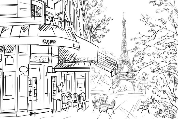 Papier peint  Illustration minimaliste d'une rue à Paris