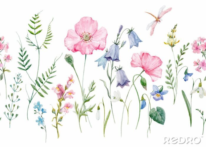 Papier peint  Illustration pastel avec des fleurs sauvages