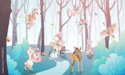 Papier peint  Illustration pour enfants d'animaux de la forêt