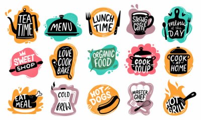 Illustrations colorées avec les noms de plats
