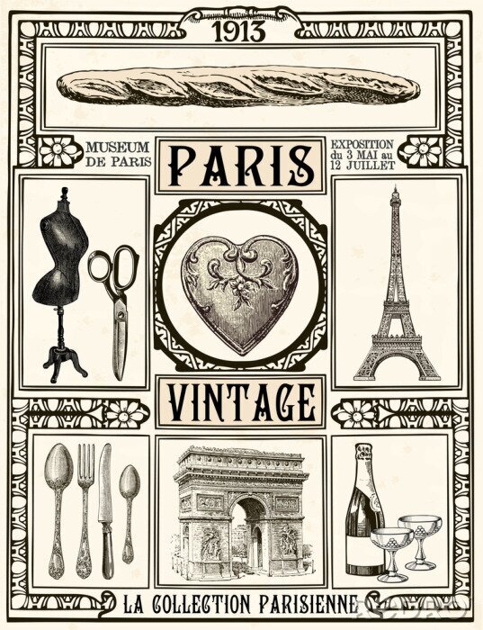 Papier peint  Illustrations de style vintage parisien