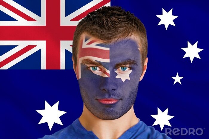 Papier peint  Image composite de jeune grave fan Australie face à la peinture