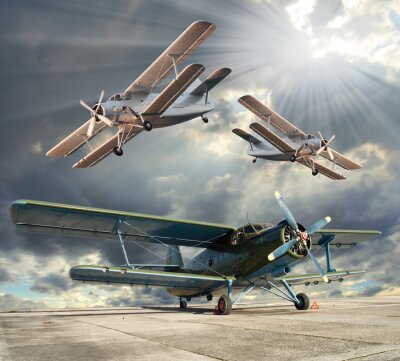 Papier peint  Image de style rétro des biplans. thème des transports.