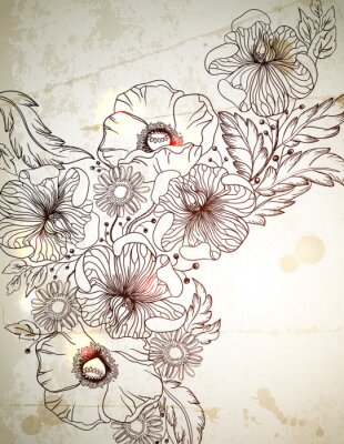 Papier peint  Image fleurs rétro