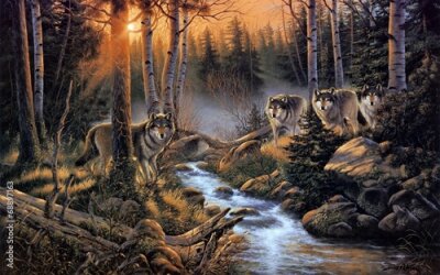 Papier peint  Image graphique avec des loups