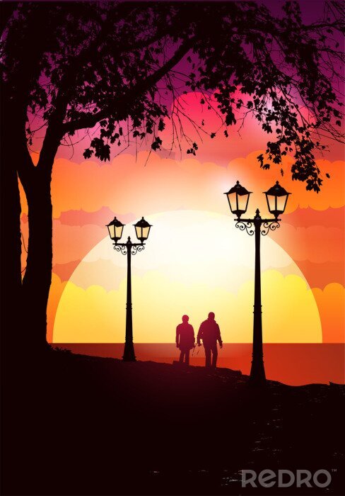 Papier peint  Image graphique colorée avec des lampadaires