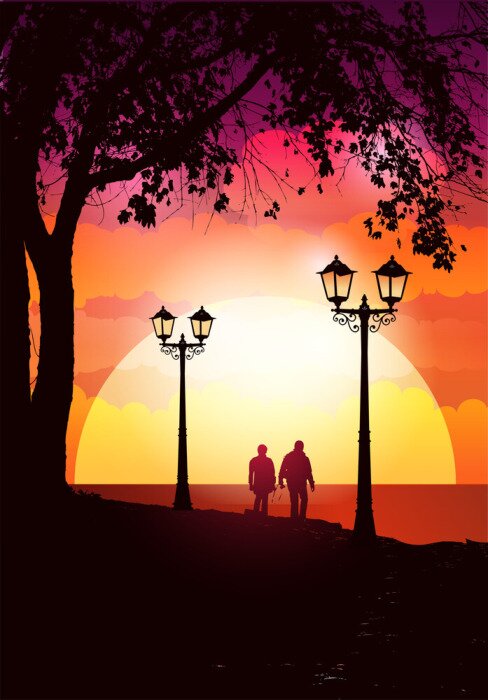 Papier peint  Image graphique colorée avec des lampadaires