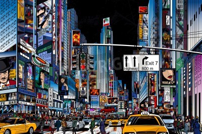 Papier peint  Image graphique colorée avec des taxis new-yorkais