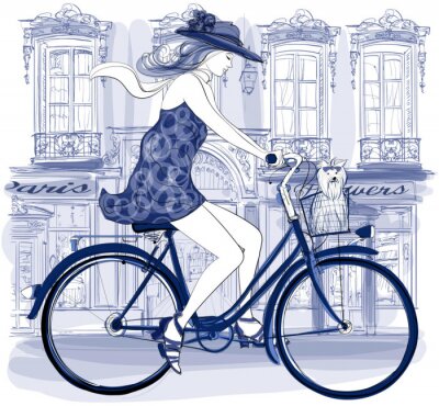 Papier peint  Image graphique femme à vélo