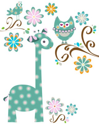 Images décoratives abstraites de girafes et d'oiseaux