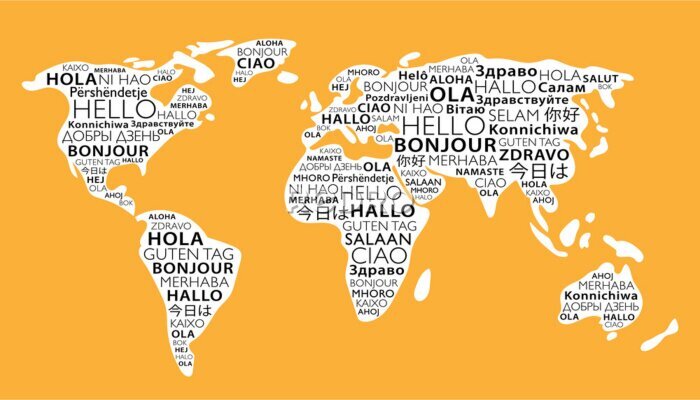 Papier peint  Inscriptions Hello en plusieurs langues comme une carte du monde