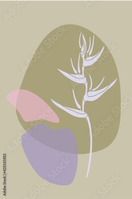 Papier peint  interior poster with strelitzia flower, vector image, minimalism, abstraction