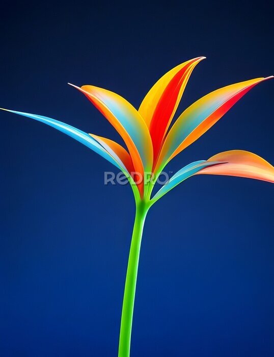 Papier peint  Isolated Strelitzia - Bird of Paradise Flower on Dark Blue Background. Generative AI.
