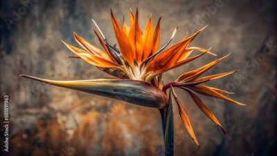 Papier peint  Isolated withered Strelitzia flower in a worn hand, symbolizing loss, decay, and forgotten beauty against a muted, earthy background atmosphere.