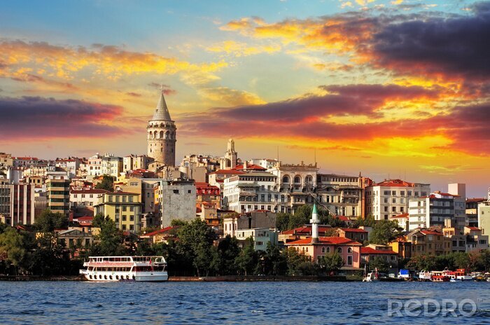 Papier peint  Istanbul au coucher du soleil - quartier de Galata, Turquie