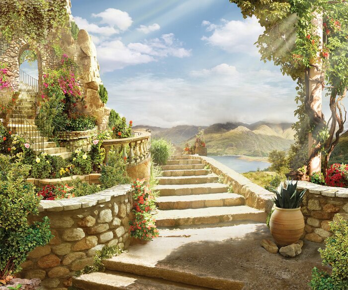 Papier peint  Jardin botanique avec un escalier