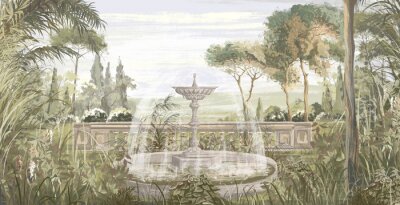 Jardin classique avec fontaine