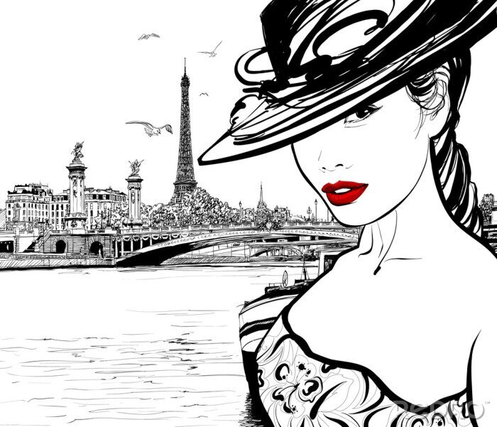 Papier peint  Jeune femme près de la rivière Seine à Paris