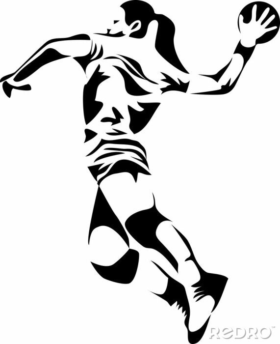 Papier peint  Joueuse de handball noir et blanc