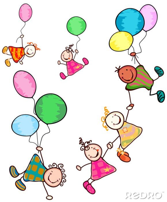Papier peint  Joyeux enfants avec des ballons