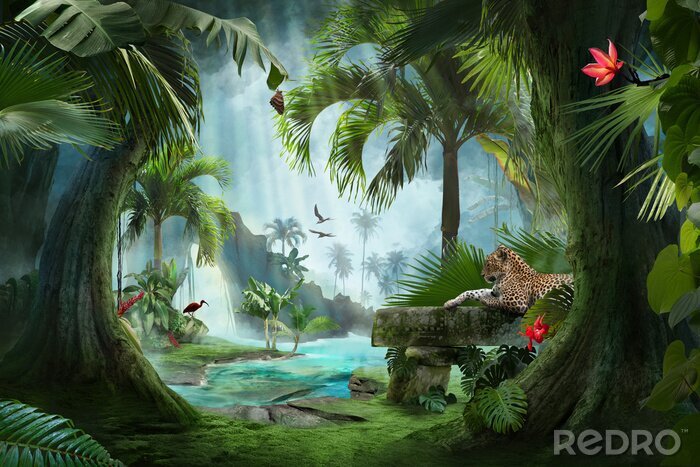 Papier peint  Jungle et animaux de la jungle