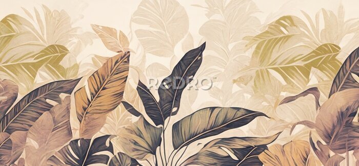 Papier peint  Jungle feuillue dans les tons beige et marron