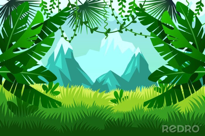 Papier peint  Jungle pour enfants avec montagnes