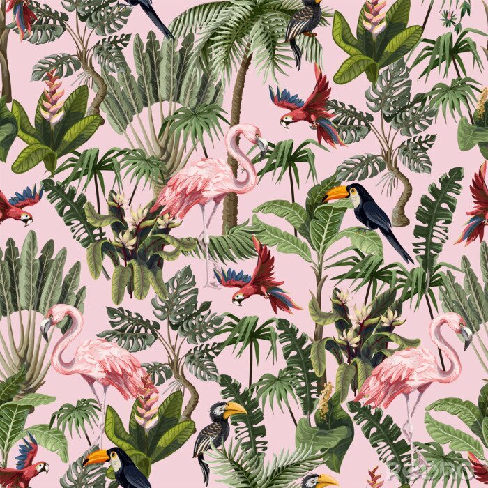 Papier peint  Jungle pour les enfants avec des animaux exotiques