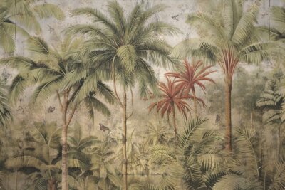 Papier peint  Jungle Vintage avec des Arbres Exotiques