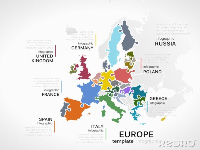 Papier peint  L'Europe en couleurs sur une carte