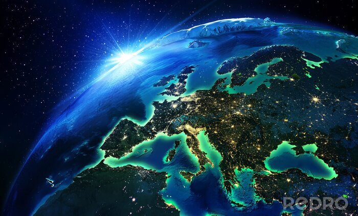 Papier peint  L'Europe vue de l'espace la nuit