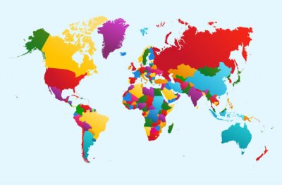 Papier peint  La carte du monde, les pays illustration colorée fichier vectoriel EPS10.
