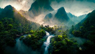 La jungle majestueuse dans le brouillard