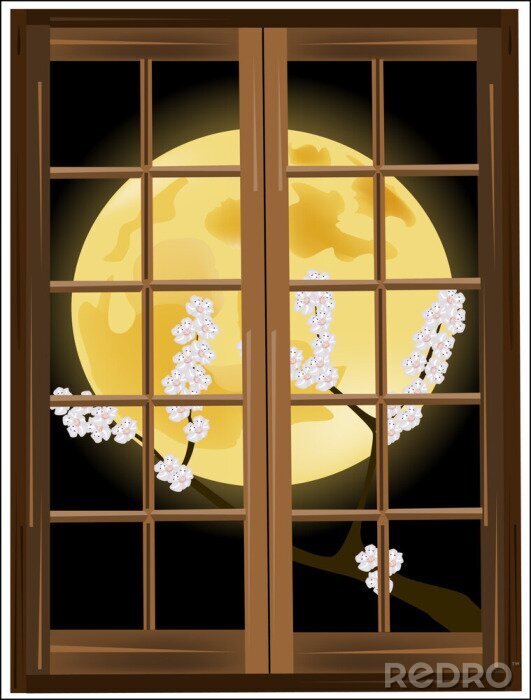 Papier peint  La lune vue à travers une fenêtre
