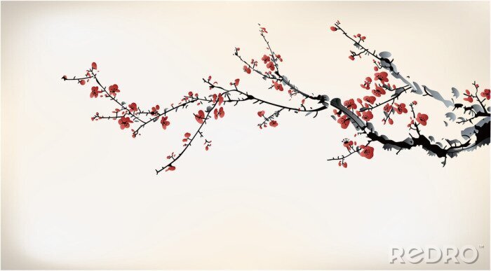 Papier peint  La nature sous forme de branches avec des fleurs