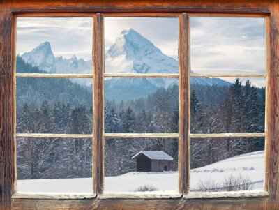 Papier peint  La neige vue d'une fenêtre