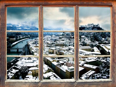 Papier peint  La ville de Salzbourg vue d'une fenêtre